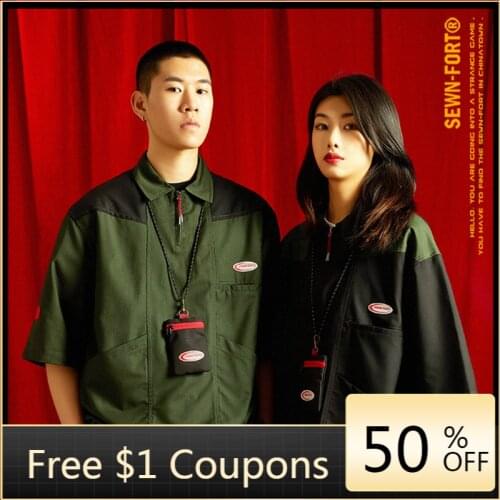 2021 Summer New Splicing Shirt Mens Short-sleeved Retro Loose Large Size Thin Casual Tooling Green Harajuku Shirt Mens Shirt