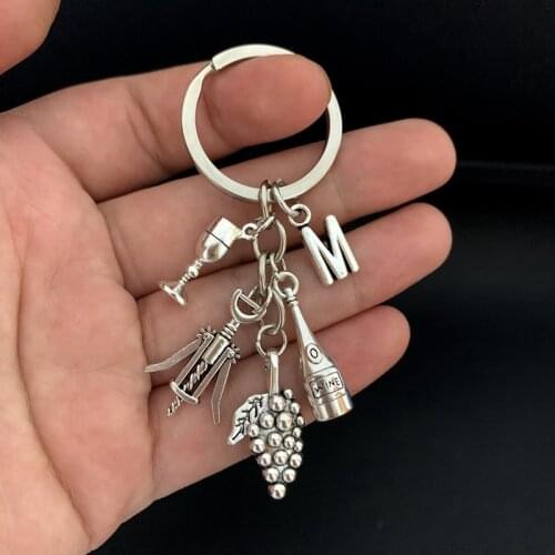 New A-Z letter bar charm keychain with wine corkscrew, cocktail, Europe and America