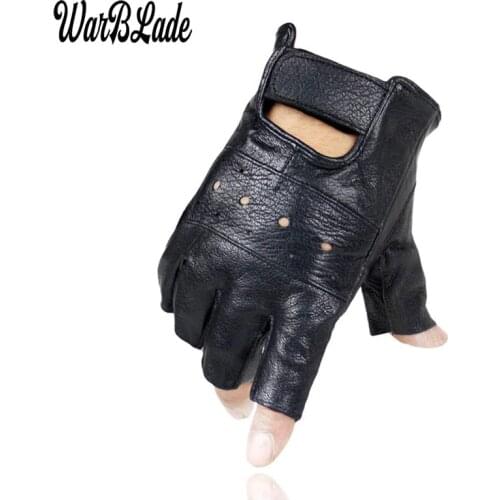 WarBLade High Quality Men Genuine Leather Gloves Slip-resistant Luvas Half Finger Sheep Leather Fingerless Gym Fitness Gloves