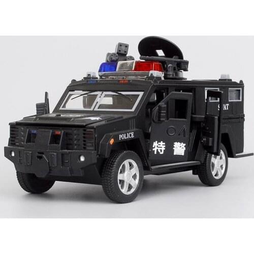 Metal Alloy Police Toy Car 1:32 Armored Toy Car With Sound and Light Pull Back Alloy Toy Police Model Vehicles Gift For Boy