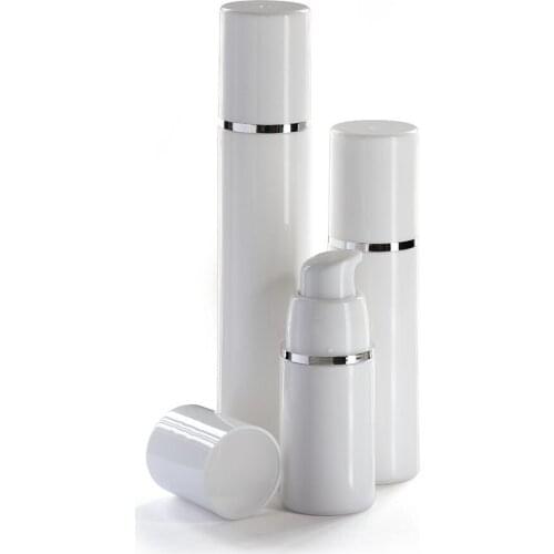 50pcs/lot Empty 15ml 30ml 50ml PP Airless Bottles White Airless Vacuum Pump Lotion Bottle with Silver Line Cosmetic Packagings