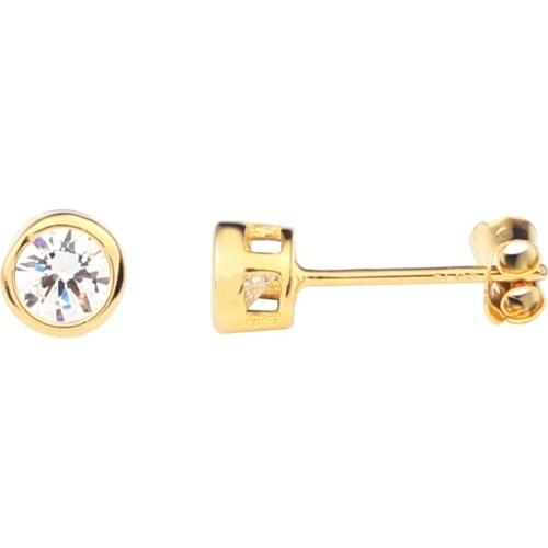 925 Silver Stud Earrings for Women Girls 4.0mm Clear Cubic Zirconia CZ Two Tones Available E040-4