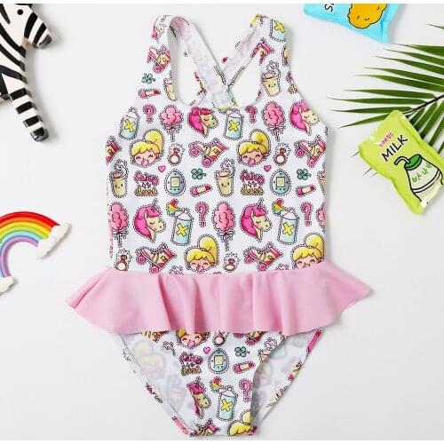 2020 New Baby Girl Swimsuit Girls One Piece Swimwear Classic Children Bodysuit Flounce Skirt Swimsuit for Girl Bathing Suit