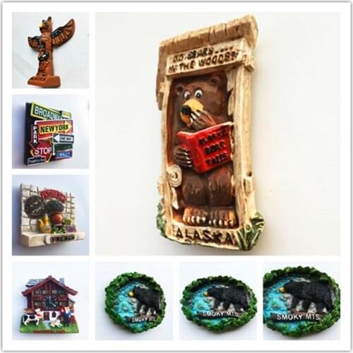 USA Alaska 3D Cartoon Bear Fridge Magnets Tourism Souvenir Refrigerator Magnetic Sticker Collection Gift