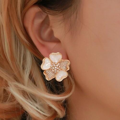 TIRIM 3D Flower Enamel Dangle Earrings for Women Cubic Ziron Gold Stub Stereo Earing Fashion Jewelry Gifts Three-dimensional