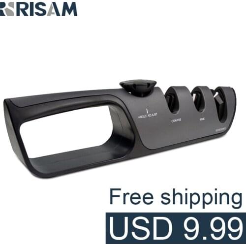 RISAM Kitchen Knife Sharpener Multi-function Knife Sharpening system 14~24degree Adjustable Angle 3stages Tungsten steel&Ceramic