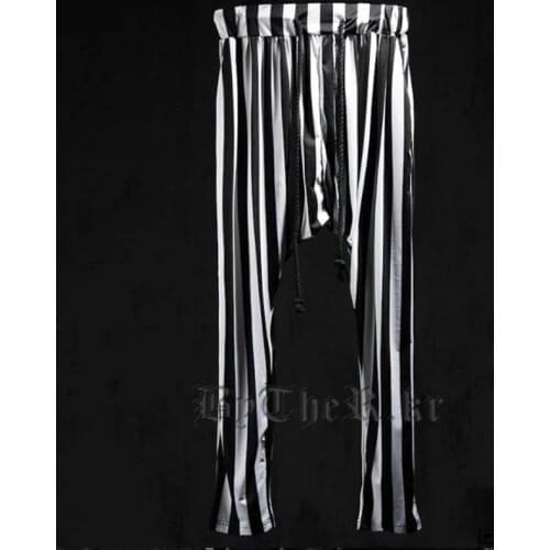 Trend vertical stripe low grade cross pants Korean version of the large size mens summer thin casual pants long pants show