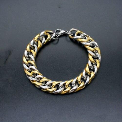 Unique Mens Bracelet Stainless Steel Hip Hop Cuban Link Chain Gold Silver Color Bracelets Male Gifts Dropshipping 20cm