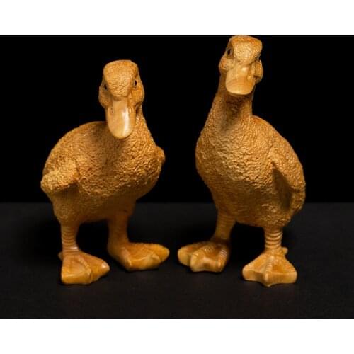 A Pair of Ducks Solid Wood Small Animal Ornaments Wood Carving Creative Duck Living Decoration Carving Crafts Wenwan Collection