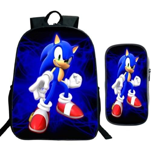 High Quality Sonic School Bags Students School Rucksack Fashion Cool Pattern School Backpack with Cartoon Pencil Case