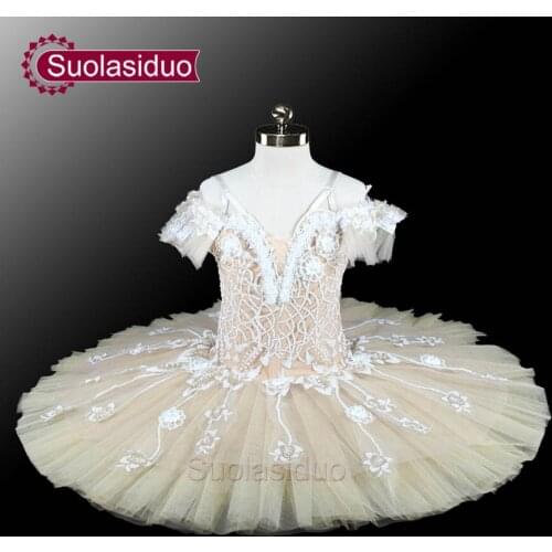 Adult Beige Cream Professional Ballet Tutu Girls Performance Tutu Puffy Flower Fairy Doll Classical Ballet Stage Costume SD0072