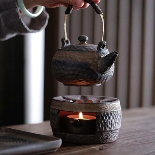 Japanese Coarse Pottery Handmade Teapot Warmer Ceramic Retro Tea Heater Candle Stand Kettle Holder Tea Stove Kung Fu Tea Set