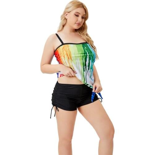 Plus Size 5XL Swimwear 2021 Tankini Set For Women Print Two Pieces Bikini Swimsuit Female Tank Top Swimming Bathing Suits