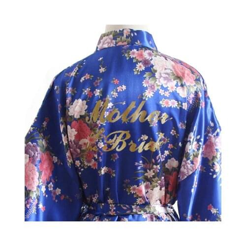 Women Silk Satin Wedding Robe Letter Mother of the Bride Robes Floral Bathrobe Short Kimono Bridal Party Gifts Dressing Gowns