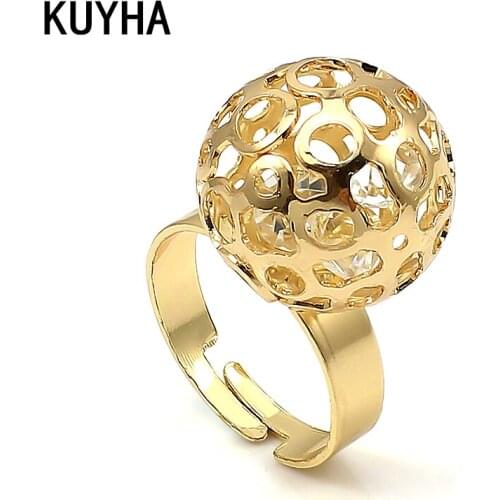 Ball Hollow Geometric Ring Gorgeous Crystal Ring For Women Retro Jewelry Promise Wedding Statement Present for Her