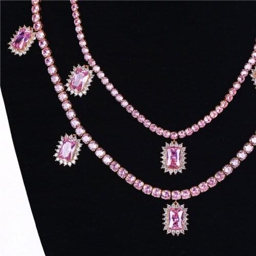 Aesthetic Goth Full Zircon Choker Large Semi-Precious Pink Neck Pendants Vintage 2020 Jewelry Gifts For Women Necklace Chains