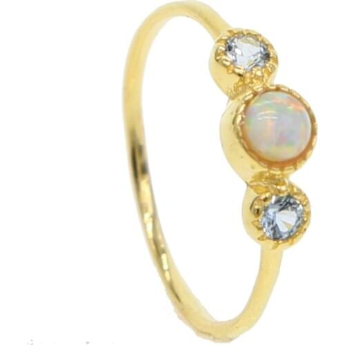 Gold filled gold color vermeil ring three stone design classic trendy women finger ring jewelry