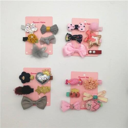 12sets kids girl cute hairpin bows cartoon crown flower Bowknot Hairpin handmade hair Accessories