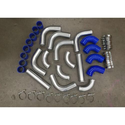 12pcs 2.5" Aluminum Universal Intercooler Turbo Piping blue hose T-Clamp kits