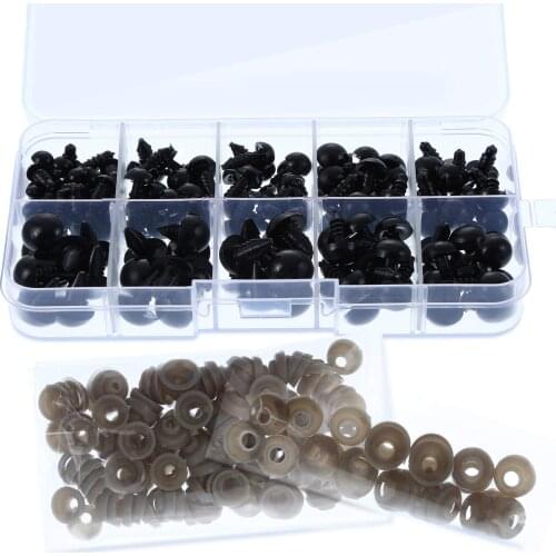 142 Pieces Black Plastic Safety Eyes Craft Eyes with 142 Pieces Washers and Storage Box for Toys Dolls Making, 5 Sizes