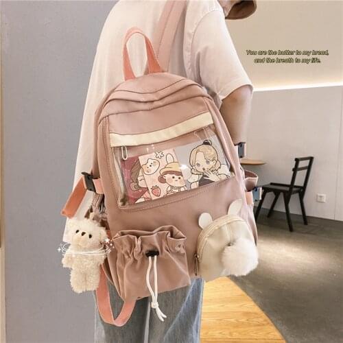 2021 Pink Female Backpack 3d Cartoon Bunny Anime School Bag Kawaii Teenage College Girls Solid Drawstring BookBag Korea Backpack