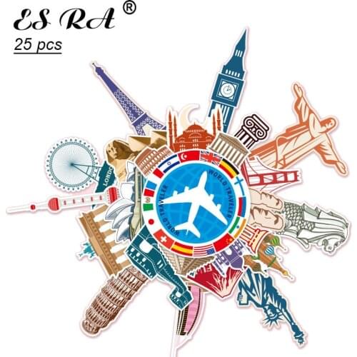 25 Pcs/Set Travel Round the world Stickers Waterproof PVC Landmark Building Stickers Fridge Pitcher Luggage Journal Decorate