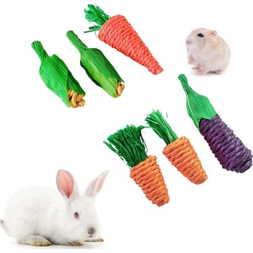 3 Pcs Rattan Hamster Chews Toys for Teeth Grinding Pet Mineral Chew Carrot Corn Eggplant Animals Bite Gnawing Treats for Rabbits