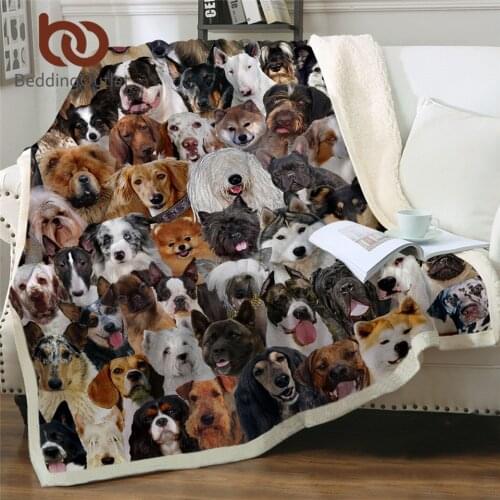 BeddingOutlet 3D Dog Blankets For Bed Pet Husky Bulldog Sherpa Blanket Animal Brown Koce Kids Bedding Furry Blanket 150x200cm