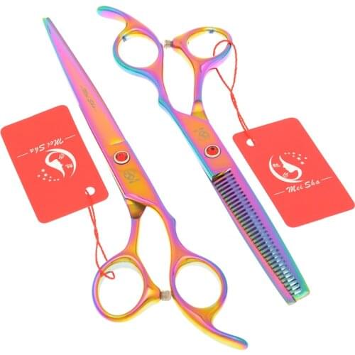 7.0 Inch Big Rainbow Professional Barbers Scissors Set JP440C Cutting Shears 6.5 Inch Thinning Tijeras Hair Styling Tools A0133A