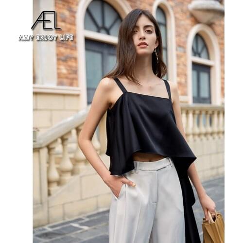 AEL Fashion Asymmetric Vest top Sexy Low-cut Satin Blouse Woman 2020 Summer street Chic Ladies Clothing New