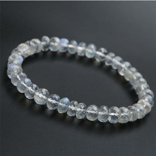 Genuine Natural Blue Light Moonstone Bracelet 7mm Crystal Faced Abacus Bead Stretch Fashion Woman Bracelet Natural Labradorite