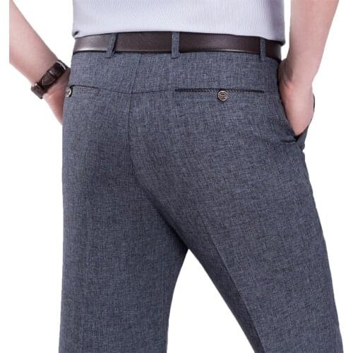 Summer Mens Long Grey Oversized Suit Pants Slim Business Formal Trousers Gray Male Office Wear Men Straight Cotton Dress Pants