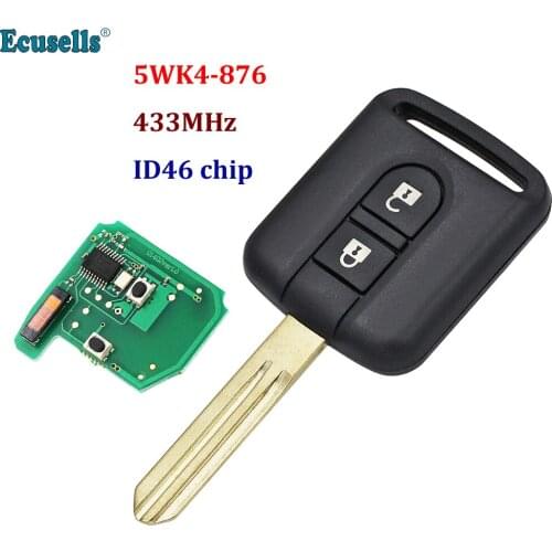2 Button Remote Car Key Fob 433MHz PCF7946 Chip for Nissan Micra Navara Qashqai 2003-2010 FCC ID: 5WK4-876 818