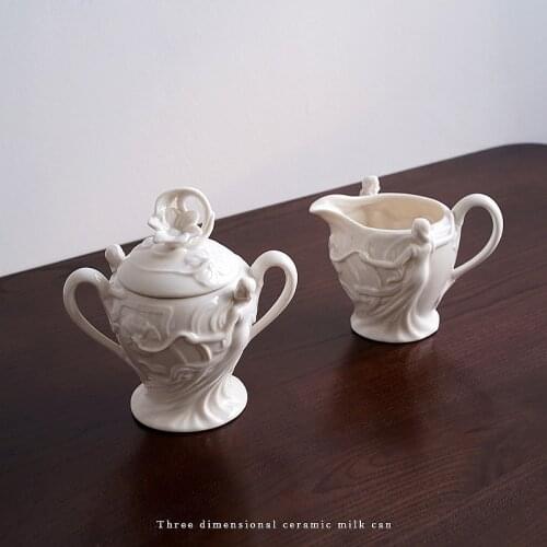 European palace style relief girl series ceramic flowers afternoon tea sugar milk pot milk pot coffee porcelain