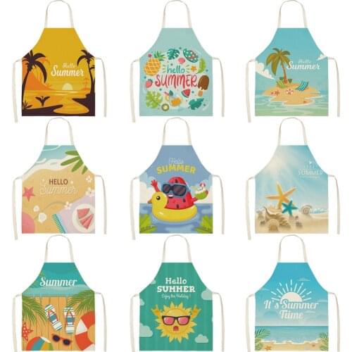 Women Kitchen Apron Cotton Linen Summer Cool Sleeveless Chef Cooking Aprons Kitchen accessories 68*55cm 0096