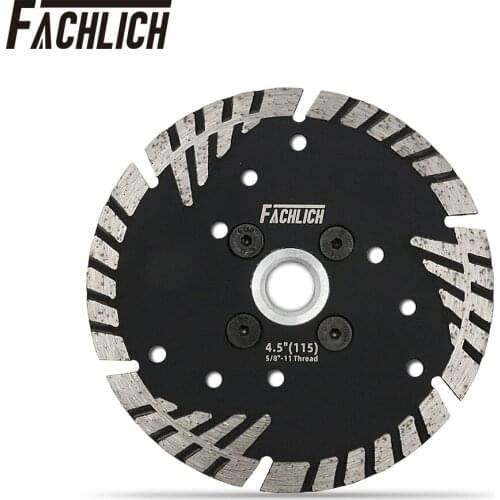 FACHLICH 1unit 5/8-11 Flange Diamond Turbo Saw Blades with Slant Protection Teeth for Marble Granite Dia 4.5" Cutting Disc