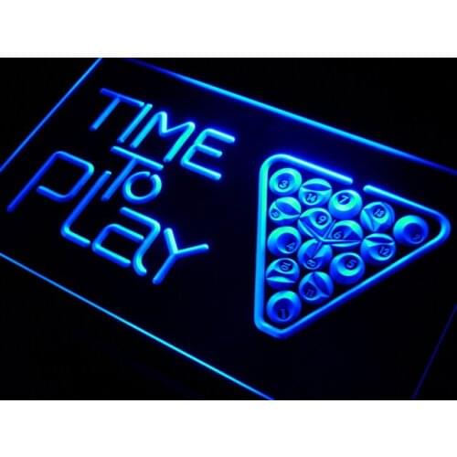 I301 Time to Play Pool Snooker Room LED Neon Light Light Signs On/Off Switch 20+ Colors 5 Sizes