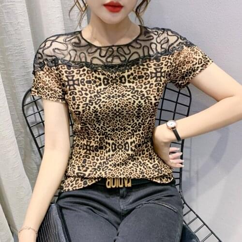 Summer 2021 New Fashion Lace Hot rhinestone Short-sleeved Mesh Tops Fashion Casual Hollow Out Plus Size Womens T-Shirt