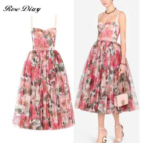 RoseDiary 2021 Hot Designer Floral A Line Vintage Elegant Party Night Dress Strap Summer Sexy Goblincore Midi Dress Elbise Robes