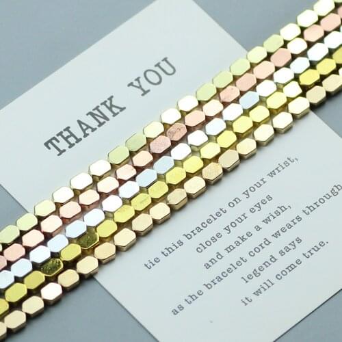 Polygon Shaped Rose Gold Silver Hematite Beads Natural Stone 6x4mm Loose Spacer Bead for Jewelrt Beaded Bracelet Making DIY 15