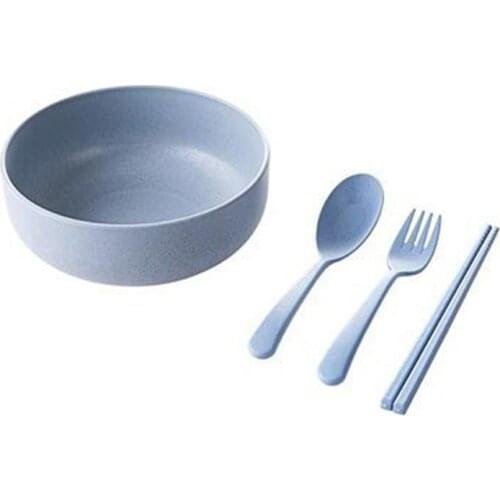 Tableware Set Round Soup Bowl Wheat Straw Noodle Rice Bowl With Fork Spoon Chopsticks Tableware Accessories