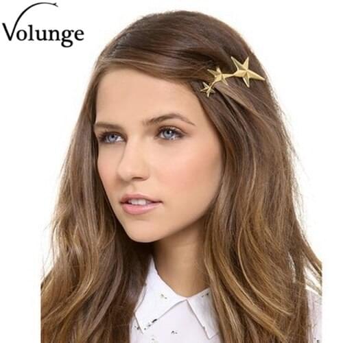Volunge 2017 New Metal Hairpin Fashion Simple Three Gold Color Stars For Women Hairpin Hair Accessories Jewelry