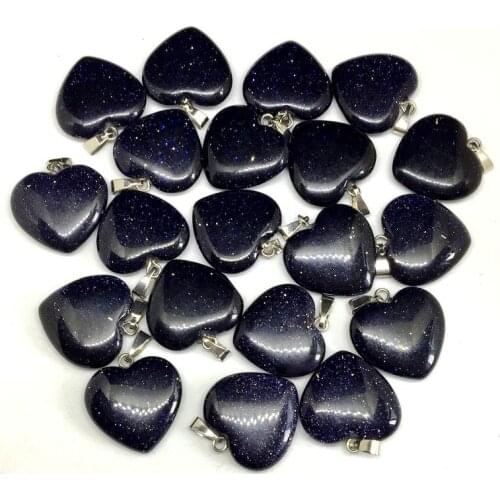 New Pendant Natural Stone 20 MM Heart Charm Blue Sand Stone Jewelry DIY Necklace Earring For Girls Women Gift