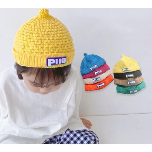 Autumn Winter Kids Baby Knitted Hat New Keep Warm Outdoor Boy Girl Beanies Cap Korean Version Letter Children Pumpkin Bonnets