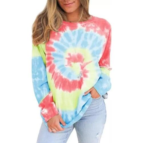 Autumn Ladies Top Tie Dye O-neck Leisure Gradually Disguised Round Long-sleeved Head Loose Sweater