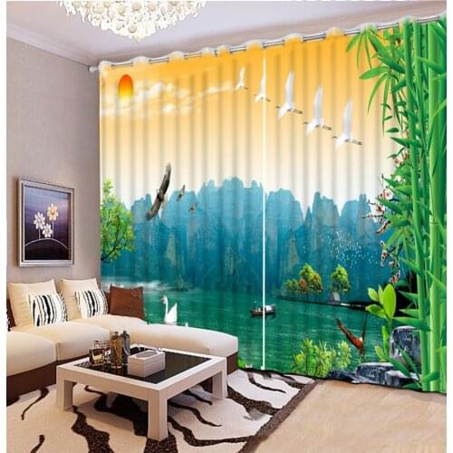 Pastoral Style Custom bedroom blackout curtains bamboo landscape modern bedroom curtains 3d curtains for living room Custom size