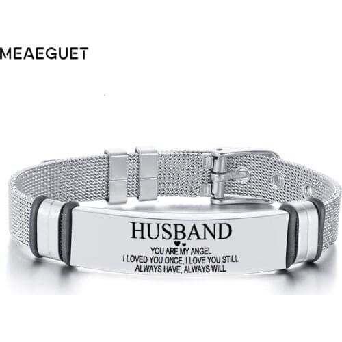 Plain Stainless Steel Mesh ID Bracelet Adjustable Men Wristband Personalized Engraved Loge Tag