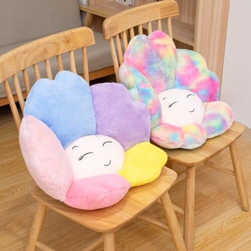 Colorful Sunflower Face plush Seat Cushion Stuffed Rainbow Double Color Flower Chair Cushion for Kids Girl School Office Cushion