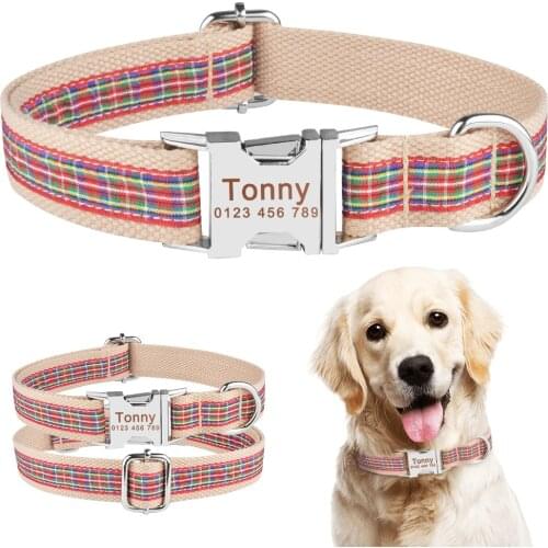 Adjustable Nylon Dog Collar Nylon Personalized Collars Lead For Small Medium Large Dogs Pugs Customized Engrave Puppy ID Name
