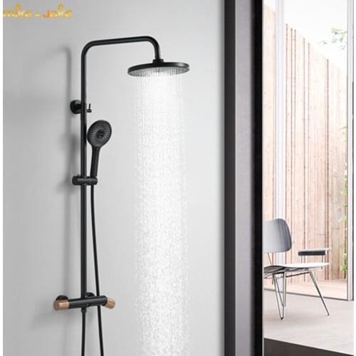 Luxury thermostatic rose black shower gold brush shower mixer luxury bathroom brush shower mixer frosted black shower